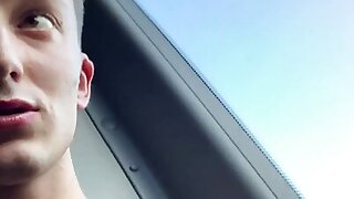Teen jerk in crammer and make huge load for the front seat try clean and eat cum