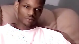 Black young amateur strokes his huge cock while cam recorded