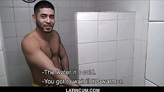 Two Hot Amateur Young Latino Jocks Paid Cash By Stranger To Fuck In Gym Shower
