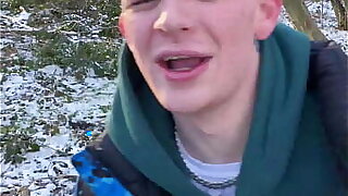 Sledding day  turns into Extreme cum play day with massively HUNG Local Lad This boy is So cute- his Just turned 18